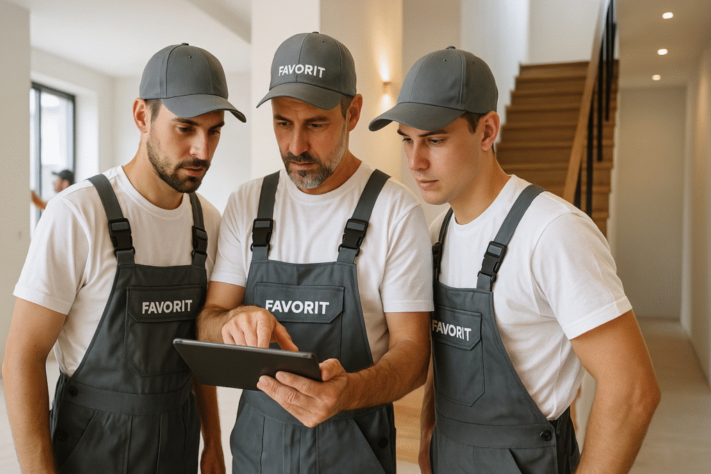 Ekipa FAVORIT omawia plan remontu nowoczesnego wnętrza